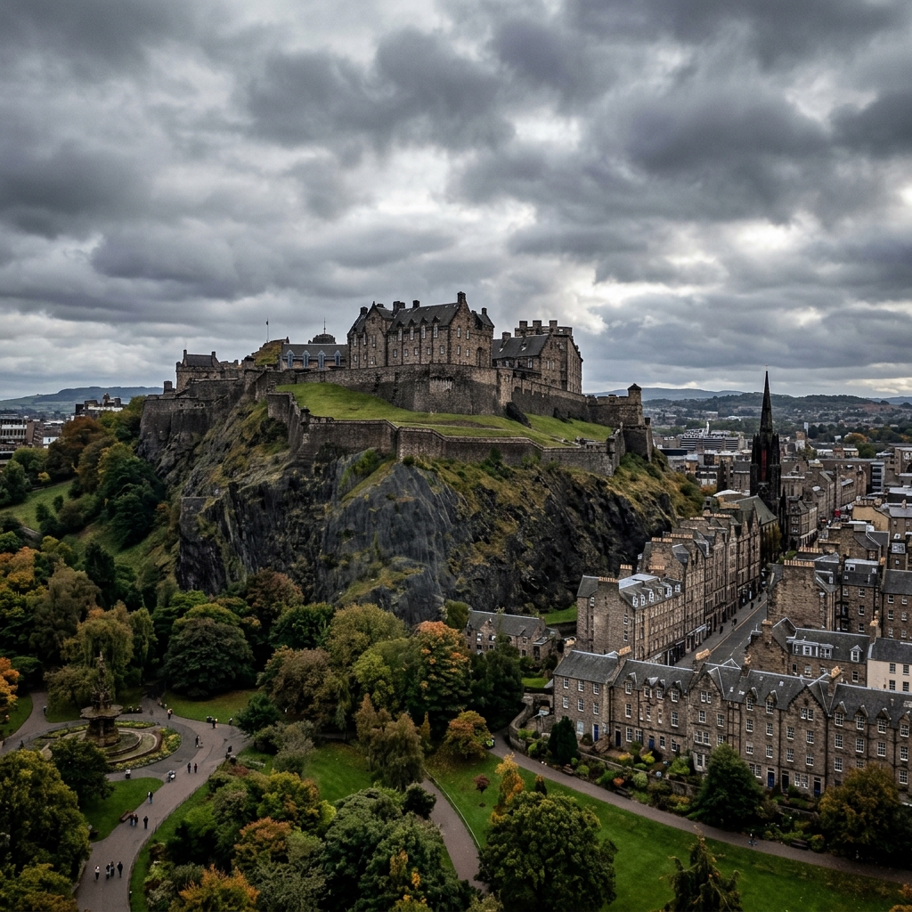 Edinburgh Castle perched on volcanic Castle Rock, Scotland